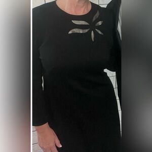 Like New Escada Black Long-Sleeve Dress with Metallic Cutout Detail. No flaws